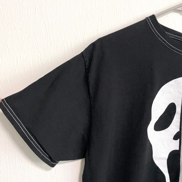 Scream Ghostface Mens Crew Neck T-Shirt Size XL Black White Split Face Halloween - Picture 9 of 11